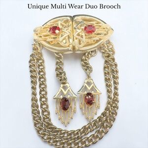 Unique Vintage Duet Style Triple Pin Chatelaine Brooch